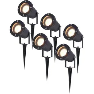 HOFTRONIC 6er Set Sydney LED Gartenstrahler mit Erdspieß - Dimmbar - Schwenkbar - GU10 4 Watt 345 lumen - 2700K warmweiß - IP65 Wasserdicht - Schwarz- Erdspießstrahler