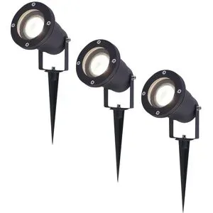 HOFTRONIC 3er Set Sydney LED Gartenstrahler mit Erdspieß - Dimmbar - Schwenkbar - GU10 4 Watt 345 Lumen - 4000K neutralweiß - IP64 Wasserdicht - Schwarz - Erdspießstrahler