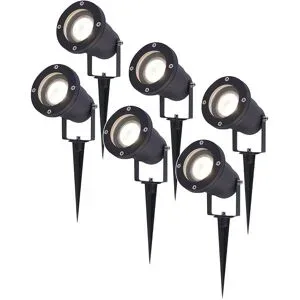 HOFTRONIC 6er Set Sydney LED Gartenstrahler mit Erdspieß - Dimmbar - Schwenkbar - GU10 4 Watt 345 Lumen - 4000K neutralweiß - IP64 Wasserdicht - Schwarz - Erdspießstrahler