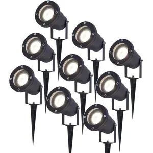 HOFTRONIC 9er Set Sydney LED Gartenstrahler mit Erdspieß - Dimmbar - Schwenkbar - GU10 4 Watt 345 Lumen - 4000K neutralweiß - IP65 - Schwarz - Erdspießstrahler