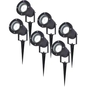 HOFTRONIC 6er Set Sydney LED Gartenstrahler mit Erdspieß - Dimmbar - Schwenkbar - GU10 4 Watt 345 Lumen - 6500K tageslichtweiß - IP64 Wasserdicht - Schwarz- Erdspießstrahler