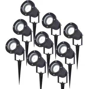 HOFTRONIC 9er Set Sydney LED Gartenstrahler mit Erdspieß - Dimmbar - Schwenkbar - GU10 4 Watt 345 Lumen - 6500K tageslichtweiß - IP64 Wasserdicht - Schwarz- Erdspießstrahler
