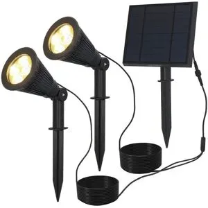 HOFTRONIC 2x Bend Erdspießstrahler mit Separatem Solarpanel - Inkl. Dämmerungsschalter - 3000K warmweiß - 2 Lichtmodi - 200lm - 6-9 Stunden Brenndauer - IP65 wasserdicht