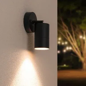HOFTRONIC Lago LED-Wandleuchte Schwarz - 4W 345lm - IP44 Wasserdicht - GU10 - 2700K warmweiß - Dimmbar - Schwenkbar - Innen und Außen - Modern