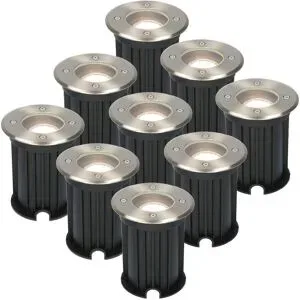 HOFTRONIC 9er Set Maisy LED Bodeneinbaustrahler außen - Ø12cm - Rund - Dimmbar - GU10 Fassung - 2700K Neutralweiß - 4W 345lm - Bodenstrahler - Edelstahl - IP67 Wasserdicht
