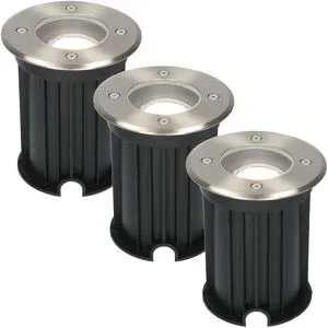 HOFTRONIC 3er Set Maisy LED Bodeneinbaustrahler außen - Ø12cm - Rund - Dimmbar - GU10 Fassung - 2700K Kaltweiß - 4W 345lm - Bodenstrahler - Edelstahl - IP67 Wasserdicht