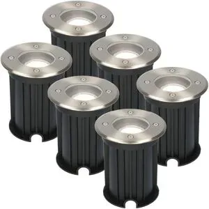 HOFTRONIC 6er Set Maisy LED Bodeneinbaustrahler außen - Ø12cm - Dimmbar - Rund - GU10 Fassung - 4 Watt 345 Lumen - 6500K tageslichtweiß - Edelstahl - IP67 wasserdicht - Bodenstrahler - Einfahrt