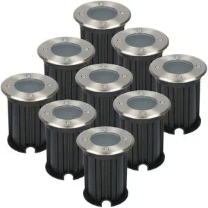 HOFTRONIC 9er Set Maisy LED Bodeneinbaustrahler außen - Ø12cm - Rund - Edelstahl - GU10 Fassung - IP67 wasserdicht - Bodenstrahler - Einfahrt