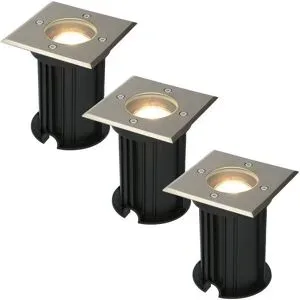 HOFTRONIC 3er Set Ramsay LED Bodeneinbaustrahler außen - Dimmbar - Eckig - GU10 Fassung - 4 Watt 345 Lumen - 4000K neutralweiß - Edelstahl - IP67 wasserdicht - Bodenstrahler - Einfahrt