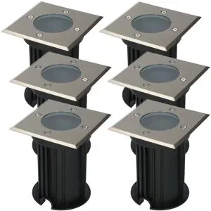 HOFTRONIC 6er Set Ramsay LED Bodeneinbaustrahler außen - Eckig - Edelstahl - GU10 Fassung - IP67 wasserdicht - Bodenstrahler - Einfahrt - Excl. Leuchtmittel