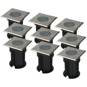 HOFTRONIC 9er Set Ramsay LED Bodeneinbaustrahler außen - Eckig - Edelstahl - GU10 Fassung - IP67 wasserdicht - Bodenstrahler - Einfahrt - Excl. Leuchtmittel