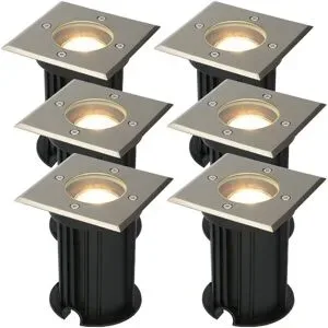 HOFTRONIC 6er Set Ramsay LED Bodeneinbaustrahler außen - Dimmbar - Eckig - GU10 Fassung - 4 Watt 345 lumen - 2700K warmweiß - Edelstahl - IP67 wasserdicht - Bodenstrahler - Einfahrt