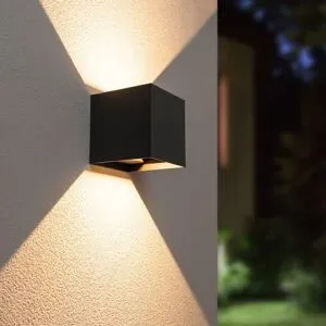 HOFTRONIC Kansas XL LED-Wandleuchte Cube - 20W 1850lm - 3000K warmweiß - IP65 wasserdicht - Schwarz - Up- & Downlight - Für drinnen und draußen