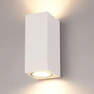 HOFTRONIC Selma Dimmbare LED Wandleuchte - 2x GU10 Fassung - IP65 - Up & Down Licht - Eckig - Weiß - Für innen und außen