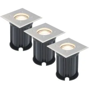 HOFTRONIC 3er Set Bodeneinbaustrahler - Edelstahl - quadratisch - 2700K warmweiß - GU10 Fassung - IP65 Wasserdicht - 3 Jahre Garantie - dimmbar - Gartenbeleuchtung