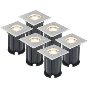HOFTRONIC 6er Set Bodeneinbaustrahler - Edelstahl - quadratisch - 2700K warmweiß - GU10 Fassung - IP65 Wasserdicht - 3 Jahre Garantie - dimmbar - Gartenbeleuchtung