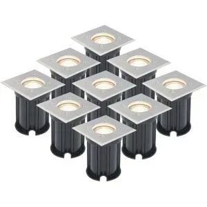 HOFTRONIC Set mit 9 Bodeneinbaustrahler - Edelstahl - quadratisch - 2700K warmweiß - GU10-Fassung - IP65 Wasserdicht - 3 Jahre Garantie - dimmbar - Gartenbeleuchtung