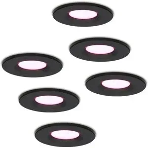 HOFTRONIC SMART 6er Set Venezia Smart Einbaustrahler - IP65 wasserdicht - 6W 450lm - Wifi + Bluetooth - RGBWW - Google Home, Amazon Alexa und Siri - Schwarz - Bad, innen und außen