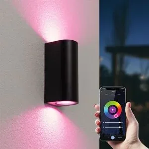 HOFTRONIC SMART Douglas Smart Wandleuchte LED - Wifi + Bluetooth - 11W 690lm - Dimmbar - RGBWW - IP65 wasserdicht - GU10 - Up & Down Lampe - Schwarz - Google Home, Amazon Alexa und Siri