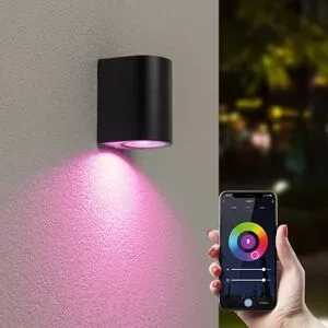 HOFTRONIC SMART Alvin Smart Wandleuchte LED - Wifi + Bluetooth - 5,5W 345lm - Dimmbar - RGBWW - IP65 wasserdicht - GU10 - Downlight - Schwarz - Google Home, Amazon Alexa und Siri