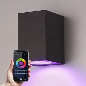 HOFTRONIC SMART Marion Smart Wandleuchte LED - Wifi + Bluetooth - 5,5W 345lm - RGBWW - IP65 wasserdicht - GU10 - Downlight - Schwarz - Google Home, Amazon Alexa und Siri
