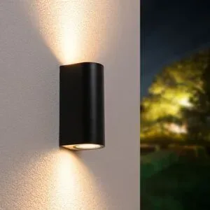 HOFTRONIC Douglas LED Wandleuchte - Dimmbar - 8W 690lm - 2700K warmweiß - IP65 Wasserdicht für innen und außen - GU10 austauschbare Lichtquelle - Up & Down Licht - Schwarz