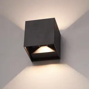 HOFTRONIC 3er Set Kansas LED-Wandleuchten - 7W 720lm - IP65 Wasserdicht - 3000K warmweiß - Innen und Außen - Würfel - Up & Down Light - Schwarz