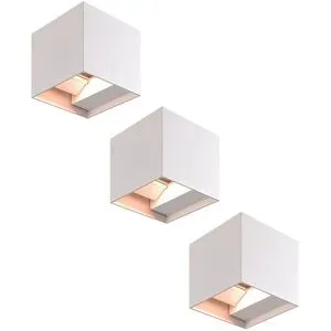 HOFTRONIC 3er Set Kansas LED Wandlampen - 7W 660lm - IP65 Wasserdicht - 3000K warmweiß - Innen und Außen - Würfel - Up & Down Licht - Weiß
