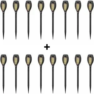 HOFTRONIC Avon - 16x LED Solarlampe - Gartenfackel mit Flammeneffekt und Dämmerungsschalter - 2200K extra warmweiß - IP65 Strahlwasserdicht - Erdspießleuchte 50cm - Solar Gartenbeleuchtung