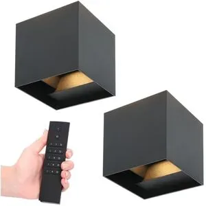 HOFTRONIC 2er-Set Kansas LED-Wandleuchten - 7W 560lm - 3000K warmweiß - Dimmbar mit Fernbedienung - IP65 Wasserdicht - Up&Down; Licht - Schwarz - Innen und Außen