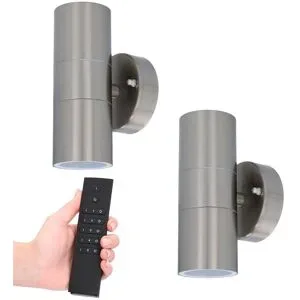 HOFTRONIC 2er-Set dimmbare LED-Wandleuchte Jasmin - 2700K warmweiß - GU10 Fassung - Up & Down Licht - IP44 wasserdicht - Inkl. Dimmer mit Fernbedienung