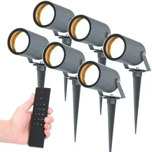 HOFTRONIC 6er Set LED Gartenstrahler mit Erdspieß Spikey - 4 Watt 345 lumen - 2700K warmweiß - anthrazit - IP65 Wasserdicht - Inkl. Dimmer mit Fernbedienung