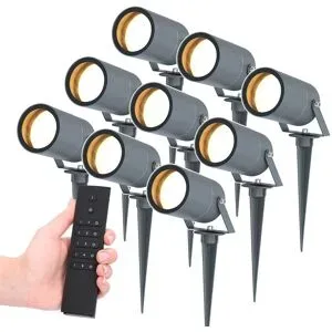 HOFTRONIC 9er Set LED Gartenstrahler mit Erdspieß Spikey - 4 Watt 345 lumen - 2700K warmweiß - anthrazit - IP65 Wasserdicht - Inkl. Dimmer mit Fernbedienung