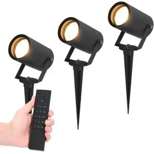 HOFTRONIC 3er-Set LED Gartenstrahler Spikey - 4 Watt - 345lm - 2700K - schwarz - IP65 Wasserdicht - inkl. Dimmer mit Fernbedienung