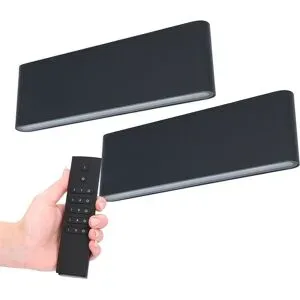 HOFTRONIC 2er-Set LED-Wandleuchten Dallas XL - Schwarz - 3000K warmweiß - 24 Watt 2480 Lumen - IP54 Wasserdicht - Up & Down Licht - Inkl. Dimmer mit Fernbedienung - Innen & Außen