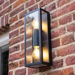 HOFTRONIC Alma LED Wandleuchte Dimmbar - 2x E27 Fassung - Up & Down Licht - Wandleuchte - Wandleuchte - IP44 innen und außen - Schwarz - Wandlaterne