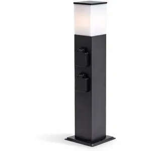 HOFTRONIC Rustic M Außensteckdose mit Säule 51cm - LED Sockellampe mit Außensteckdose - 4 Steckdosen - IP44 wasserdicht - E27 Fassung - Wegeleuchte - Schwarz