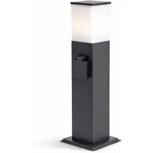 HOFTRONIC Rustic S Außensteckdose mit Säule 42cm - LED Sockellampe mit Außensteckdose - 2 Steckdosen - IP44 wasserdicht - E27 Fassung - Wegeleuchte - Schwarz