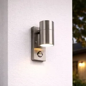 HOFTRONIC Mason Wandleuchte - Edelstahl - Bewegungsmelder und Dämmerungsschalter - IP44 wasserdicht - Downlight für innen und außen - Inkl. GU10 Fassung