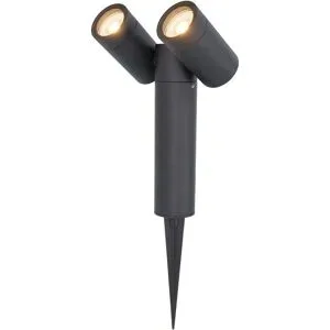 HOFTRONIC Pinero Doppel LED Gartenstrahler mit Erdspieß - Schwenkbar - Dimmbar - GU10 Fassung - IP65 wasserdicht - Schwarz - Erdspießstrahler - Außenstrahler
