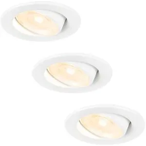 HOFTRONIC 3er Set Malta LED Einbaustrahler - 5W 400lm - 2700K warmweiß - Dimmbar - Rund - Schwenkbar - IP44 Wasserdicht - Weiß - Inkl. Quick Connector Box