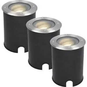 HOFTRONIC 3er Set Lilly LED Bodeneinbaustrahler außen - Dimmbar - Schwenkbar - GU10 Fassung - 4000K neutralweiß - 4W 345lm - Rund - IK10 - Edelstahl - IP67 wasserdicht - Auffahrt