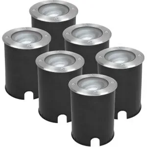 HOFTRONIC 6er Set Lilly LED Bodeneinbaustrahler außen - Dimmbar - Schwenkbar - GU10 Fassung - 6500K tageslichtweiß - 4W 345lm - Rund - IK10 - Edelstahl - IP67 wasserdicht - Auffahrt