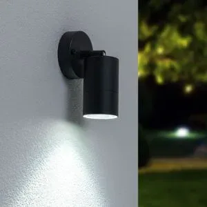HOFTRONIC Lago LED-Wandleuchte Schwarz - 4W 345lm - IP44 Wasserdicht - GU10 - 6500K tageslichtweiß - Dimmbar - Schwenkbar - Innen und Außen - Modern