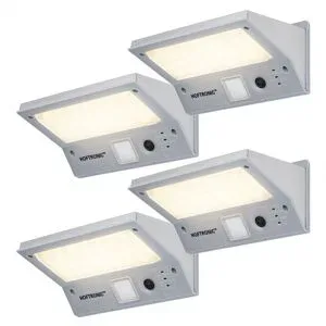 HOFTRONIC 4x Burley - LED Solar-Wandleuchte mit Bewegungssensor und Dämmerungsschalter - 3 Lichtmodi - 21 LEDs - 3000K warmweiß - IP65 Wasserdicht - Wandlampe