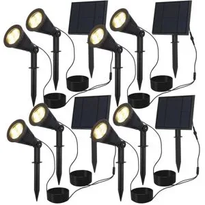 HOFTRONIC 4er Set 2x Bend Erdspießstrahler mit Separatem Solarpanel - Inkl. Dämmerungsschalter - 3000K warmweiß - 2 Lichtmodi - 200lm - 6-9 Stunden Brenndauer - IP65 wasserdicht