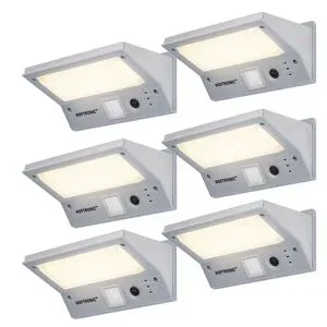 HOFTRONIC 6x Burley - LED Solar-Wandleuchte mit Bewegungssensor und Dämmerungsschalter - 3 Lichtmodi - 21 LEDs - 3000K warmweiß - IP65 Wasserdicht - Wandlampe