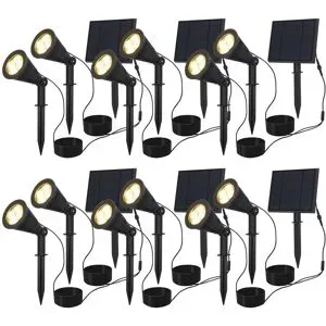 HOFTRONIC 6er Set 2x Bend Erdspießstrahler mit Separatem Solarpanel - Inkl. Dämmerungsschalter - 3000K warmweiß - 2 Lichtmodi - 200lm - 6-9 Stunden Brenndauer - IP65 wasserdicht