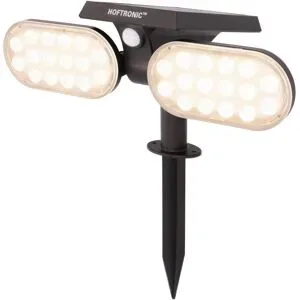 HOFTRONIC Pato - Solar Gartenstrahler - Bewegungssensor und Dämmerungsschalter - PIR - 3000K warmweiß - 2 Lichtmodi - 300 Lumen - 6-12 Stunden Brenndauer - IP65 wasserdicht