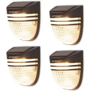 HOFTRONIC 4er Set Tropo LED Solar Wandleuchte - 3000K warmweiß - 0.2W 300lm - Inkl. Dämmerungsschalter - IP65 wasserdicht - Schwarz - Solar-Außenleuchten - Zaunbeleuchtung